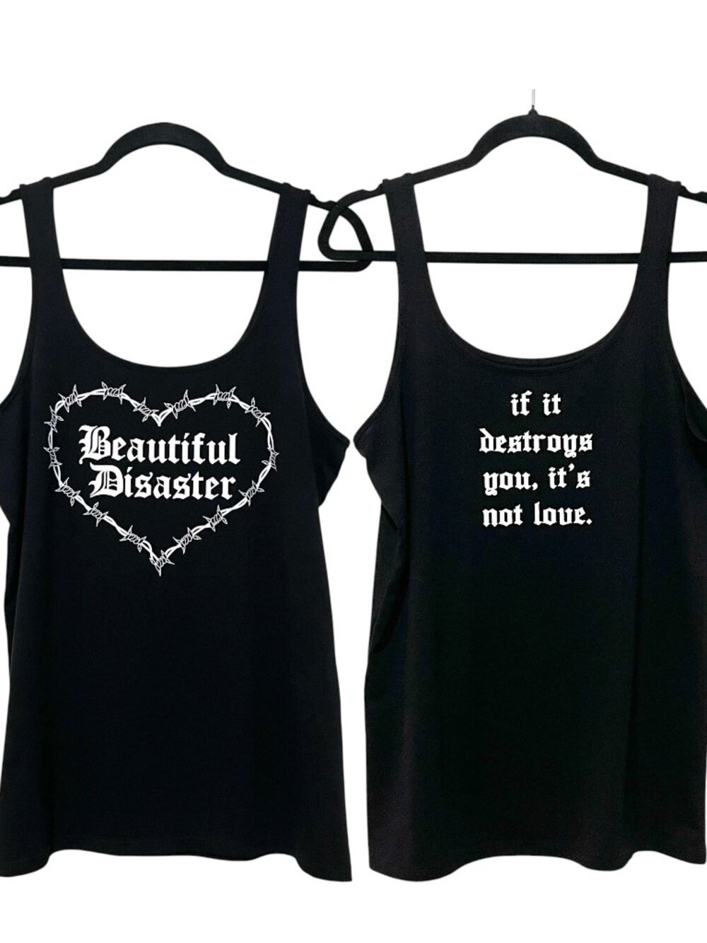 Beautiful Disaster Womens Graphic Tank XL Black If It Destroys You Its Not Love
